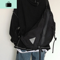 韩版ins原宿风街头机能斜挎包百搭单肩包学生黑色书包男女同款潮NEW LAKE 黑色女斜挎包