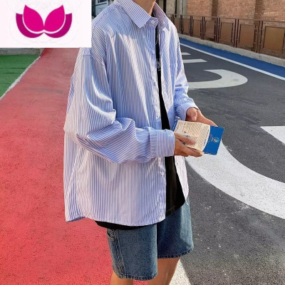 七斓日系条纹衬衫男bf风长袖衬衣港风男装韩版潮流秋季休闲外套情侣装