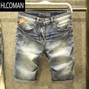 HLCOMAN夏季薄款破洞牛仔短裤男修身潮牌斜插袋五分裤子韩版ins个性5分裤