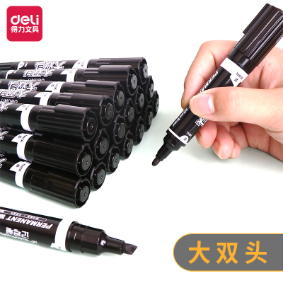 得力(deli）整盒10支双头记号笔大号双笔头物流大头笔粗头勾线标记笔大双头小黑色粗笔防水不易色