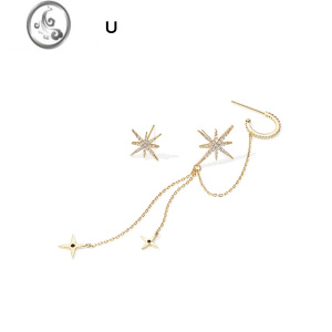 JiMi八芒星耳钉女气质长款不对称耳骨钉耳环流苏耳坠耳链耳饰 星芒闪耀耳饰