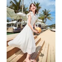 [8.5折价161.4元叠加优惠券]唐狮蓝色小飞袖连衣裙女夏季新款宽松裙子蛋糕裙公主裙仙女裙长裙
