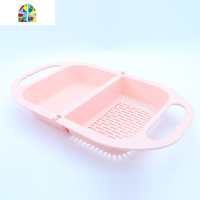 厨房双格可折叠家用水果篮创意塑料洗菜盆水收纳沥水盆 FENGHOU 小号+蓝色洗菜篮洗菜篮