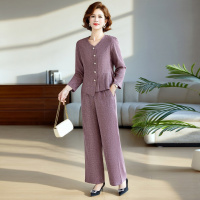 中老年春秋新款衣服时尚简约妈妈装套装春款V领显高显瘦中年女装