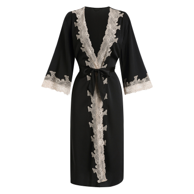 Ideamini凯朱莉睡袍女春夏季长款性感睡衣系带蕾丝甜美晨袍婚礼浴袍家居服睡袍