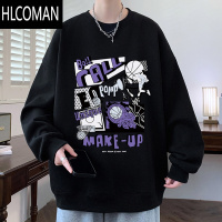 HLCOMAN圆领卫衣男美式印花长袖t恤青少年内搭秋衣加绒加厚打底衫