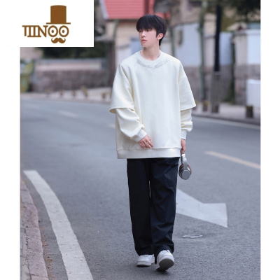 YANXU圆领无帽假卫衣男士潮牌oversize高街vibe美式外套