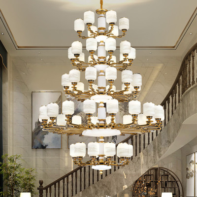 2021新款跃层别墅吊灯封盖复式楼楼中空挑空客厅新中式现代锌合金大