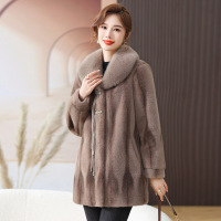 中年妈妈仿水貂绒皮毛一体大衣女秋冬新款阔太太时尚保暖外套