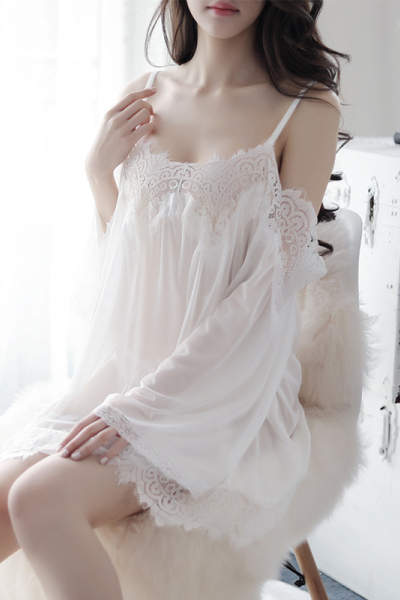 情趣内衣欧美 性感露肩吊带睡裙透视网纱睫毛睡衣 制服诱惑套装