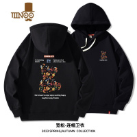 YANXU2023新款卫衣男连帽网红版潮牌小熊印花男女同款情侣加绒上衣外套