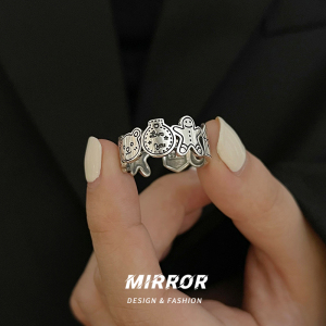 925纯银戒指女指环姜饼人小熊个性简约食指开口戒2025年潮夏小众送女朋友老婆情人节七夕生日礼物 戒指一只