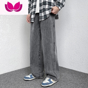 七斓新款牛仔裤男系绳潮流宽松阔腿裤直筒美式复古长裤子潮牌ins