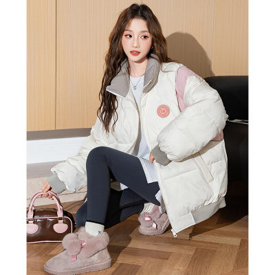 [3件8.5折263.4元,叠加优惠券](防水)唐狮秋冬新款女拼接棉衣潮流撞色温柔风小众保暖外套