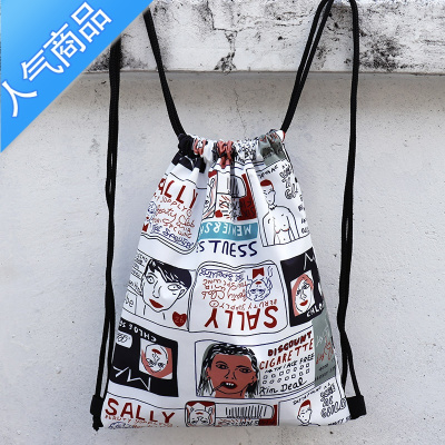 FENGHOU卡通抽绳防泼水双肩背包学生旅行登山运动大容量轻便束口袋男女个性杂志