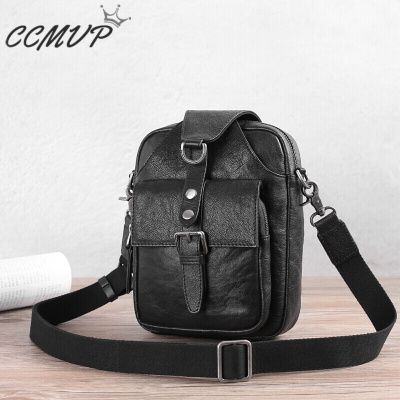 CCMVP品牌自营质量保证-CCMVP休闲品牌男斜挎胸头层牛皮休闲新款多功能潮男单肩软皮小背黑色默认颜色