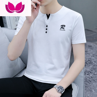 七斓[奥戴尔棉]男士短袖T恤夏季修身半袖打底衫v领青年汗衫体恤