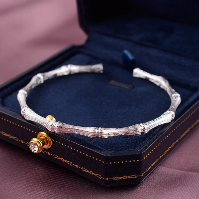 s999足银竹节手镯女轻奢精致银饰上岸镯子小众送女友生日礼物首饰送女朋友老婆情人节七夕生日礼物