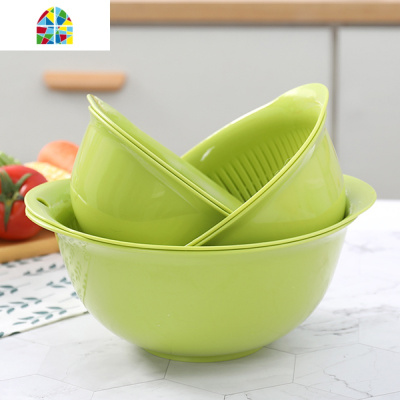 厨房加厚双层滴水篮子塑料家用创意水果盘蔬菜沥水筛洗菜淘米漏盆 FENGHOU [加大新歀]六件套浅卡其色洗菜篮洗菜篮