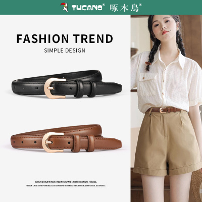 啄木鸟女士皮带2025新款真皮黑色配西装裤腰带装饰配牛仔裤百搭