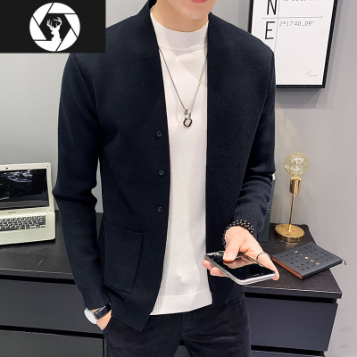 HongZun2020秋季新款男士韩版修身百搭开衫针织衫春秋外穿毛衣外套男潮毛衣