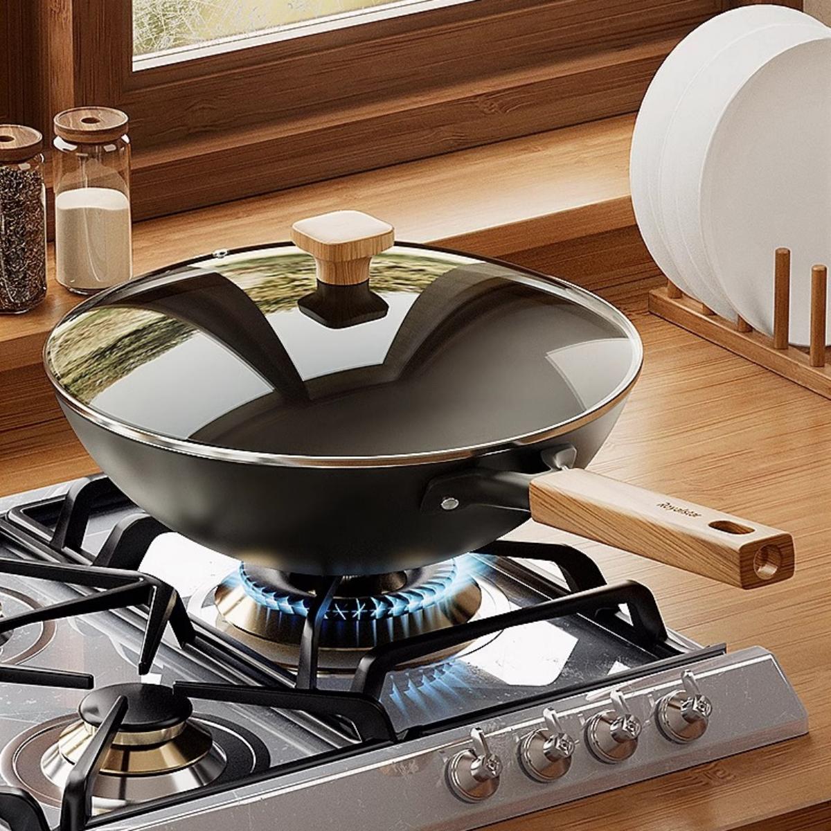 荣事达(Royalstar)无涂层大铁锅家用炒菜锅不易生锈燃气煤气灶明火可用铁炒锅