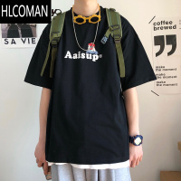 HLCOMAN凉感短袖t恤男女夏季美式字母印花男生半袖上衣青少年新款体恤衫T