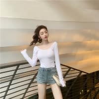 大U领美背纯色长袖打底衫内穿外搭休闲上衣女秋季薄款女式上衣ins