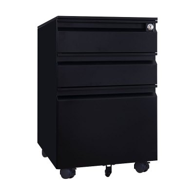 臻远 ZY-HDGB-10 钢制活动柜办公文件柜三抽储物矮柜 鹅颈款黑色