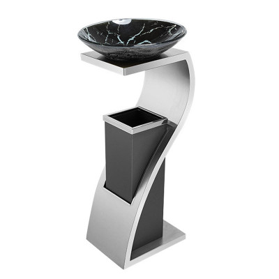 厚玖 不锈钢立式垃圾桶带烟灰缸S型银色