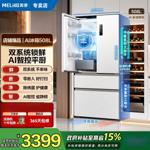 美菱AI冰箱508L法式多门冰箱双系统除菌净味超薄零平嵌入大容量一级能效风冷BCD-508WFPU9CZX