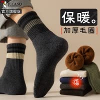 啄木鸟厚袜子男士中筒袜运动防臭秋冬款长筒袜2024冬季保暖加绒加厚冬天