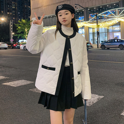 [3件8.5折178.4元,叠加优惠券]唐狮年冬季新款小香风棉衣女圆领小个子菱形格轻薄棉袄外套K