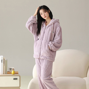 花花公子珊瑚绒睡衣女士冬保暖家居服套装加绒加厚2025新款高级感