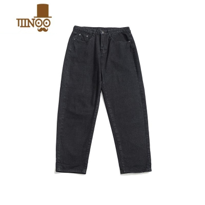 YANXU韩版chic直筒牛仔裤水洗复古青少年卷边老爹阔腿长裤