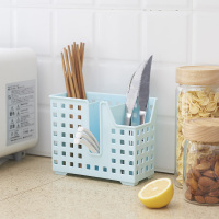 创意家用厨房筷笼子筷子盒多功能塑料笼沥水架收纳筒大筷筒桶 敬平 3格蓝色