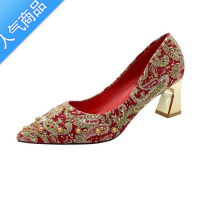 SUNTEK婚鞋女2022新款红色婚纱晚礼新娘鞋红秀禾秋季高跟鞋中式结婚绣花