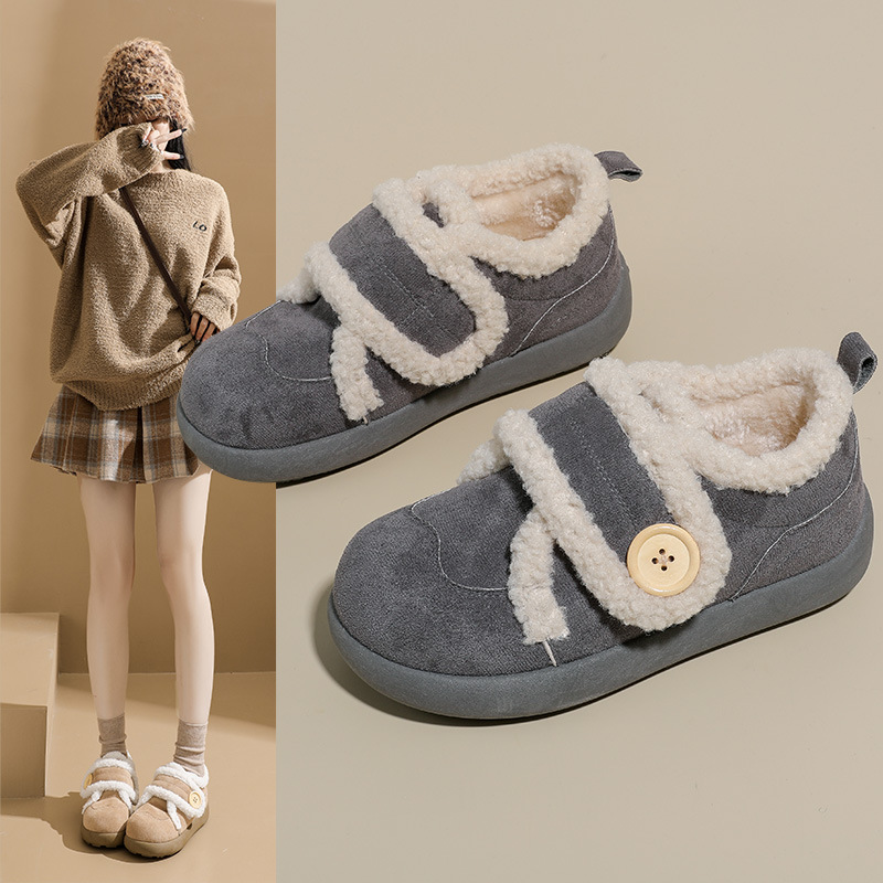 加绒厚底魔术贴勃肯毛毛鞋女秋冬新款保暖雪地靴舒适鞋