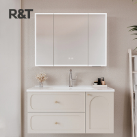 瑞尔特现代轻奢挂墙式卫浴家具Y0039P一体陶瓷盆