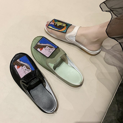 Ideamini软底包头半拖鞋女外穿懒人拖鞋2020夏季新款女鞋百搭网纱凉拖鞋潮