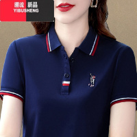 YIBUSHENG洋气短袖t恤女装时尚妈妈polo衫宽松翻领半袖上衣大码绣花体恤