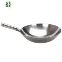 单柄400不锈钢厨师炒锅饭店商用钢板炒勺无涂层圆底锅老式锅 FENGHOU 40#(i实际34cm)送锅刷+百洁布