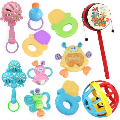 0-1岁婴儿玩具牙胶手摇铃3-6-12个月8男女孩早教幼儿宝宝牙胶摇铃9件套+拨浪鼓+软胶球