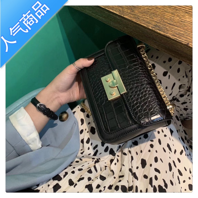 FENGHOU鳄鱼纹锁扣小包包女2021新款百搭大气链条小方包时尚单肩斜挎包潮