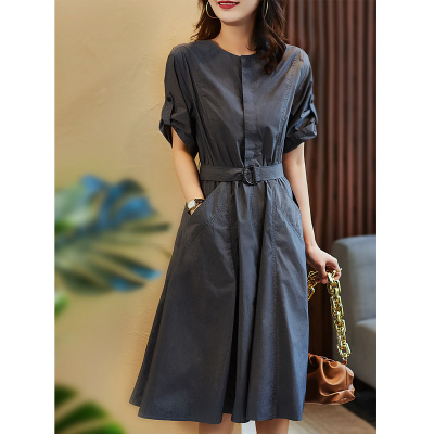 子沫雨工装法式衬衫裙2021年夏季新款设计感休闲显瘦连衣裙女中长款夏