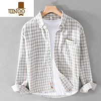 YANXU春季感小众设计日系复古格子长袖衬衫男休闲磨毛免烫衬衣外套