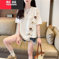 YIBUSHENG大码女装不规则短袖t恤女季2024新款宽松小个子短款设计感上衣