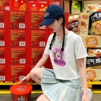 [100元任选3件]唐狮新款设计感白色短款小衫时髦短袖T恤女夏季辣妹紧身体恤x