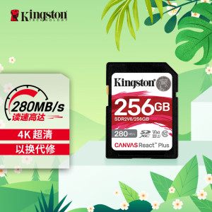 金士顿(Kingston)256GB SD存储卡 U3 V60 4K 数码相机内存卡 读280MB/s写150MB/s