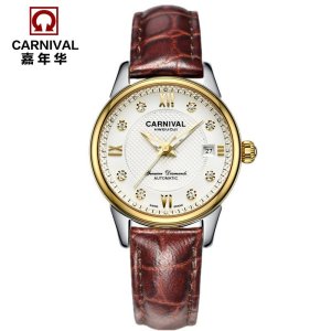 瑞士嘉年华CARNIVAL手表 新款女士全自动机械表 女表镂空夜光防水手表 商务时尚休闲镶水钻腕表 机械表8605-KH